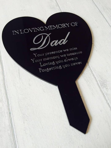 Dad Standard Black Heart Memorial Something Special Memorials 2881